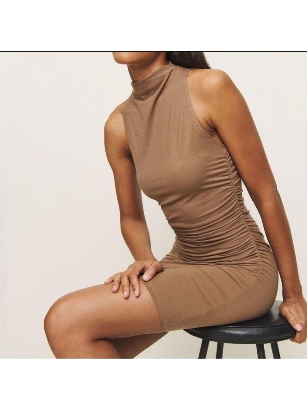 Reformation Brown Sleeveless Mock Neck Mini Dress